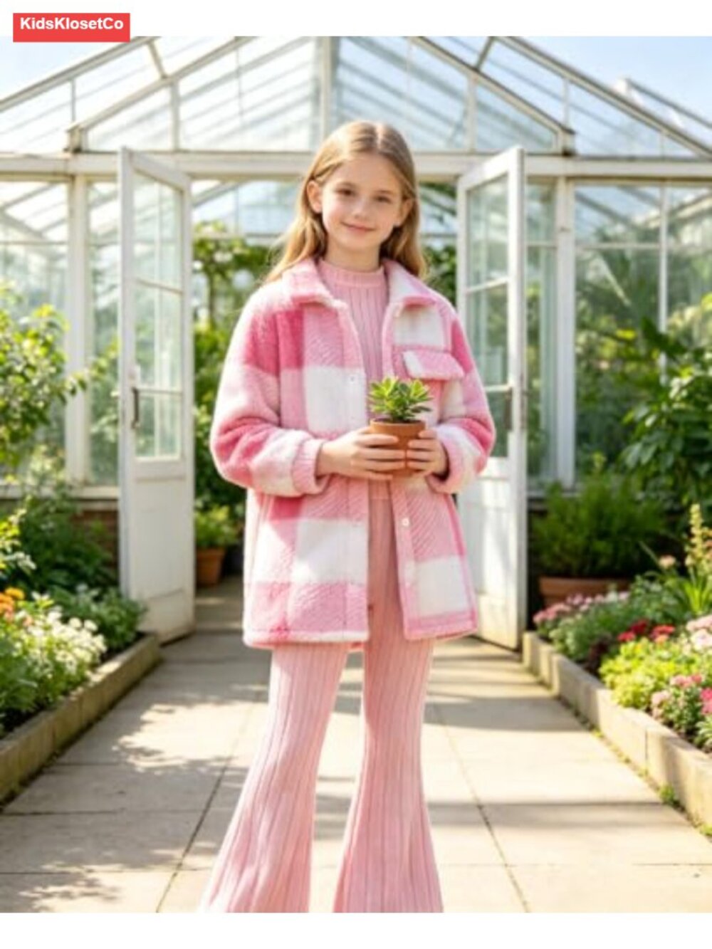 Girls 3 Piece Plaid Jacket Long Sleeve Top Flare Pants Outfit Set 9-16 Years - Picture 3 of 6